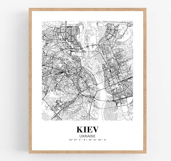 Eleville 8X10 Unframed Kiev Ukraine City View Abstract Road Modern Map Art Print Poster Wall Office Home Decor Minimalist Line Art Hometown Housewarming wgn363