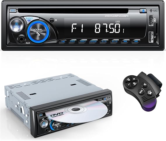 RDS Car Stereo Bluetooth with CD DVD Player, Wistrue FM/AM Car Radio | Car Radio Bluetooth Handsfree with 2 USB/SD/AUX, Single Din Car Stereo 7 Colors MP3 Player,Fits 9-24V Vehicles