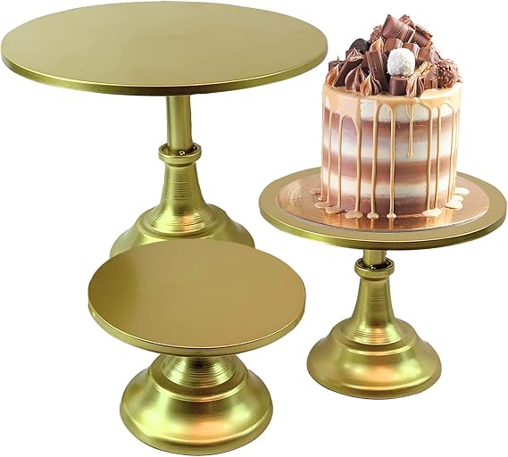 3 Pcs Gold Cake Stand, Round Gold Cake Stand Set, Beautiful Metal gold dessert stand, Elegant Gold Cake Stands for dessert table on Wedding and Birthday Occasions, Home Decor and Gift Idea