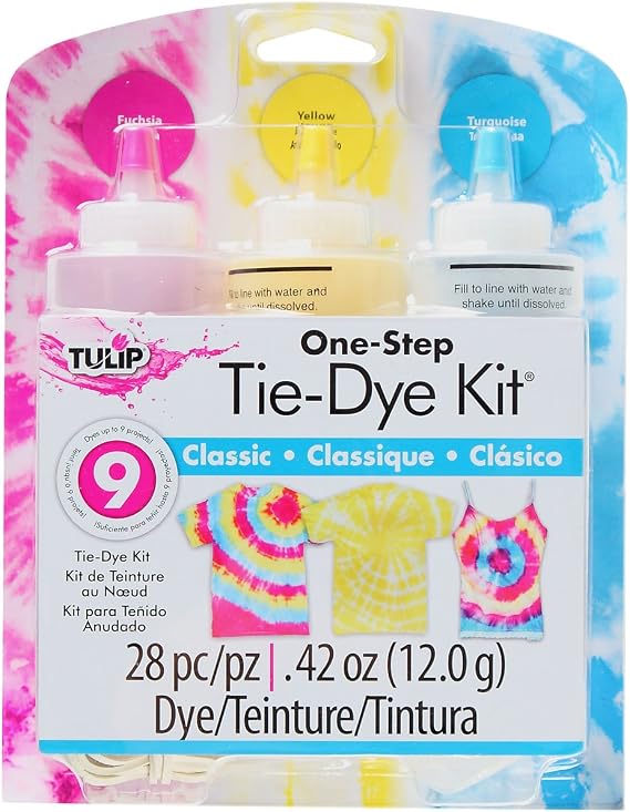 Tulip One-Step Tie-Dye 3 Color Kit, Easy Techniques, Vibrant & Permanent Fabric Designs Tie Dye, Classic Colors: Fuchsia, Yellow Turquoise