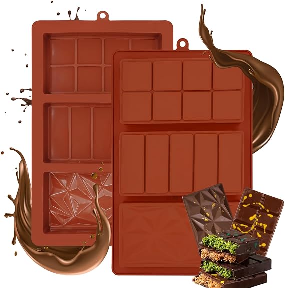 2 Pcs Deep Chocolate Bar Moulds Silicone Bars Mold Dubai Chocolate Bar Mould 1.2 Inch Thick Candy Bars Moulds