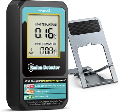 Radon Detector for Home with Bracket, Spolehli Portable Radon Test Kit for Short and Long Term, Large Digital Display Continuous Radon Monitor, AAA Battery-Powered USA Version, PCiL Update Hourly