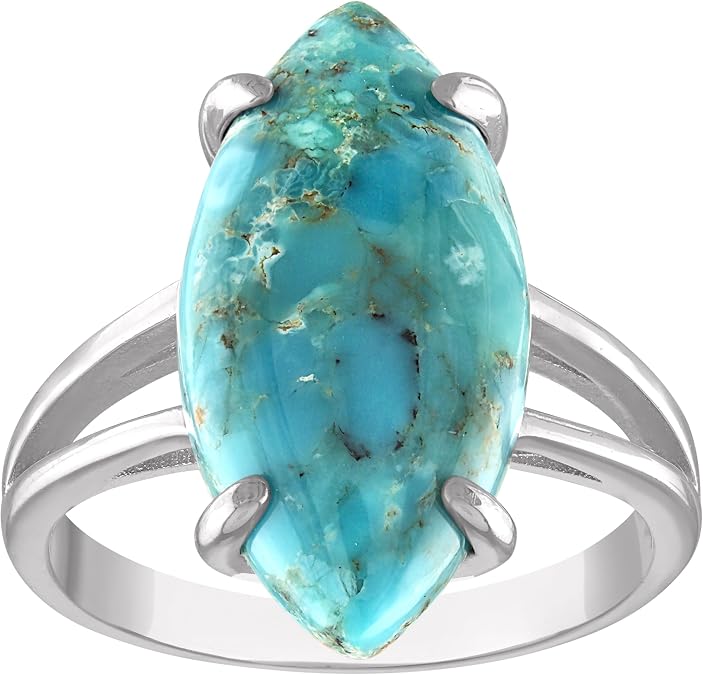 Tiara Sterling Silver Ring with Marquise-Shaped Turquoise Gemstone Split Shank Design