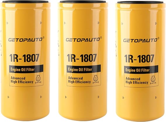 GETOPAUTO 1R-1807 Oil Filter fits for Caterpillar CAT 235B 312D 320B 320D 322B 324D 325D 328D 329D 330D Engine 3116 3126 3126B 3304 3306B(set of 3)