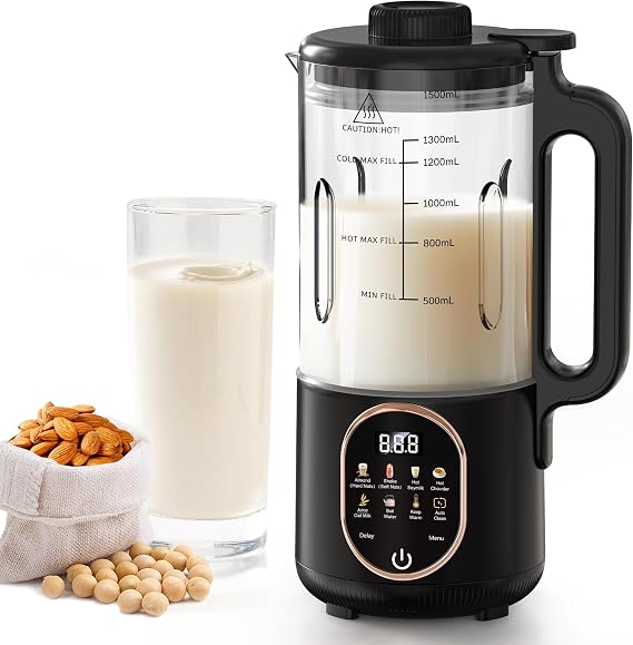 50oz Nut Milk Maker Machine, 10 in 1 Automatic Milk Maker for Homemade Oat | Coconut, Chowder, Juice, Soy Milk with 20 Blades,Delay Start, Boil Water, Keep Warm & Auto Clean