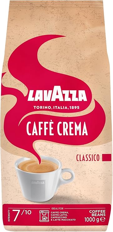 Lavazza Caffè Crema Classico, Coffee Beans, Arabica and Robusta, Cocoa and Wood Notes, Intensity 7/10, Medium Roasting, 1 Kg
