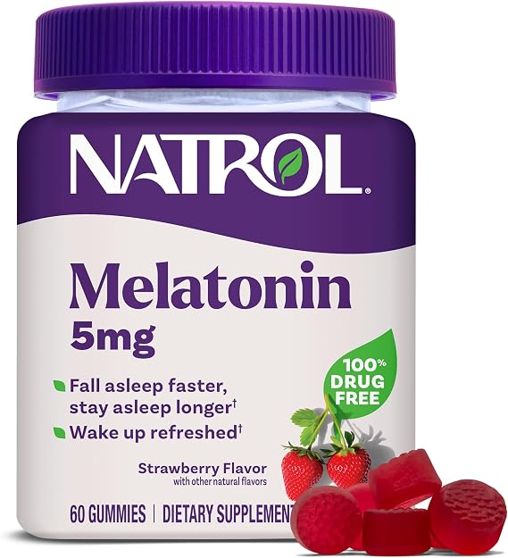 Natrol Melatonin 5 mg Gummies, Sleep Support for Adults, 60 Count | Supplement to Fall Asleep Faster & Stay Asleep Longer, Wake Up Refreshed, 100% Drug-Free, Strawberry-flavored, 60 Day Supply