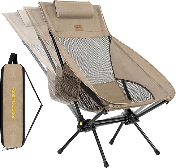 FanttikOutdoor Zeta L8 Max Camping Chair, Portable & Lightweight, Comfort-Driven Foldable Rocking Chair with Carry Bag for Camping, Hiking, Patio, Fishing, Support up to 250 lbs, Khaki