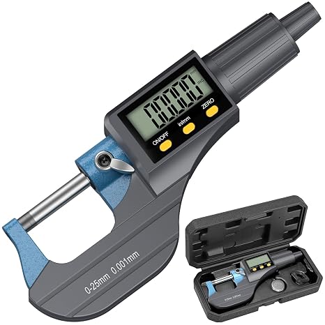 Digital Micrometer, Outside Micrometer Precision Measuring Tool, 0-1"/0-25 mm, Inch/Metric 0.00005"/0.001 mm, Machinist Thickness Gauge Tool, Large LCD Display