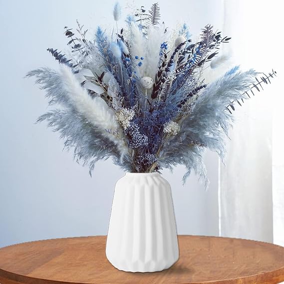 Natural Dried Pampas Grass Bouquet(No vase),Dried Flowers Pampas Grass Decor for Vase, Blue Pampas Grass Boho Home Decor Table Centerpiece Decor, Dried Flower Arrangement for Wedding Decor