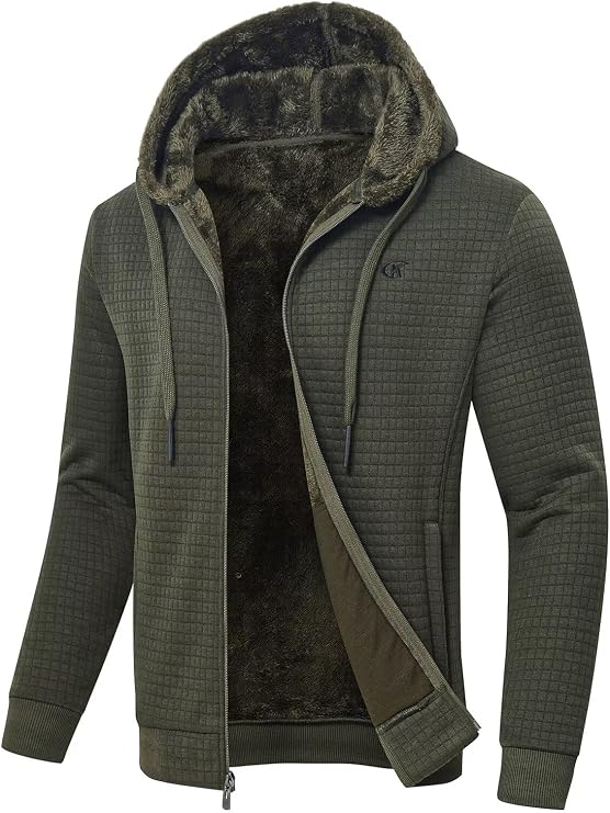 yuyangdpb Men's Full Zip Hoodie Waffle Knit Sherpa Lined with Zip Pockets