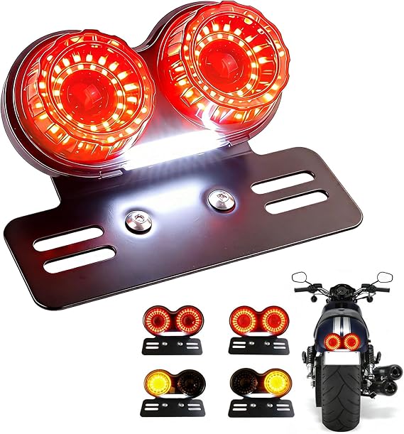 Upgrade 90LEDs Motorcycle Tail Light with Brake & Turn Signal, Integrated Motorcycle Brake Stop Lamp for Night Mountain for Harly Motorbike Street Bike Cruiser Chopper (Black)