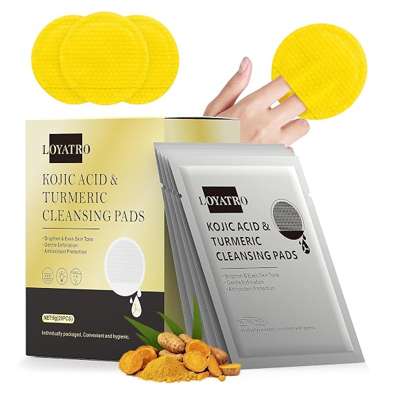 Turmeric Kojic Acid Facial Cleansing Pads for Gentle Exfoliation and Brightening, 20 Count (Pack of 1), For All Skin Types