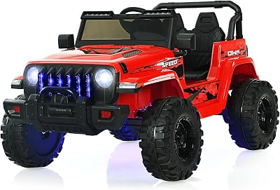 OLAKIDS Kids Ride on Truck, 12V Electric Vehicle with Remote Control, Battery Powered Toddler Car with Music, Horn, 3 Speeds, LED Lights, Bluetooth, USB, Radio Red