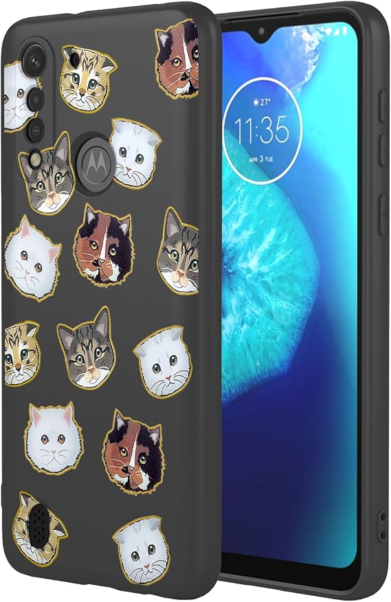 Phone Case for Moto G8 Power Lite Case, XT2055-2 Case Cute Cat Pattern Design Slim Protective Soft TPU Bumper Phone Cover for Motorola Moto G8 Power Lite Black Cat
