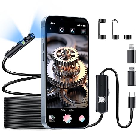 Borescope, Endoscope Camera with Light- 1920P HD Inspection Camera with Light, Dual Lens with 8+1 Adjustable LED Lights, IP67 Waterproof for Android, iPhone, iPad