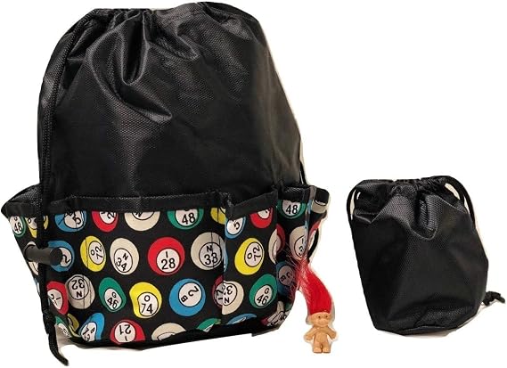 Bingo Dauber Bag- Bingo Balls Design (Black) 10 Pocket w/Lucky Troll Charm