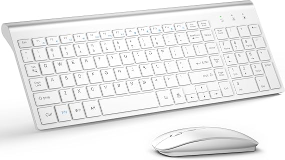 Wireless Keyboard and Mouse Ultra Slim Combo, TopMate - Matte White