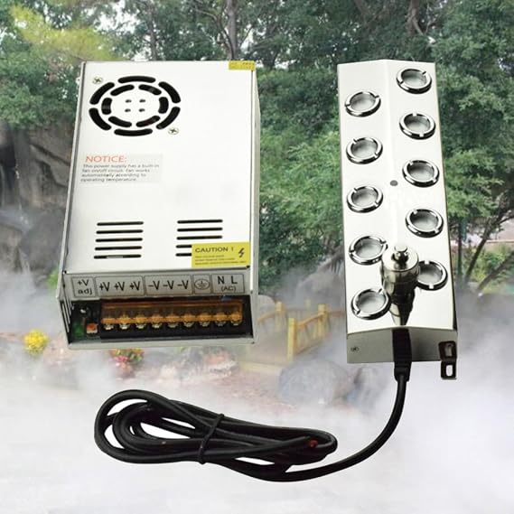 TOPCHANCES 110V 4.5kg/h 3500-5000ML/H Industrial 10 Head Ultrasonic Mist Maker Fogger Air Humidifier w/Transformer Accessories Fountain Pond Atomizer Greenhouse Hydroponics for Garden/Lawn/Pond
