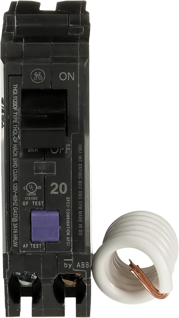 ABB Q-Line THQL1120DFP 20A Dual Function AFCI/GFCI Circuit Breaker 20 Amp Single Pole 120 VAC Breaker Arc Fault Circuit Interrupter & Ground Fault Circuit Interrupter Plug-in Mount Type