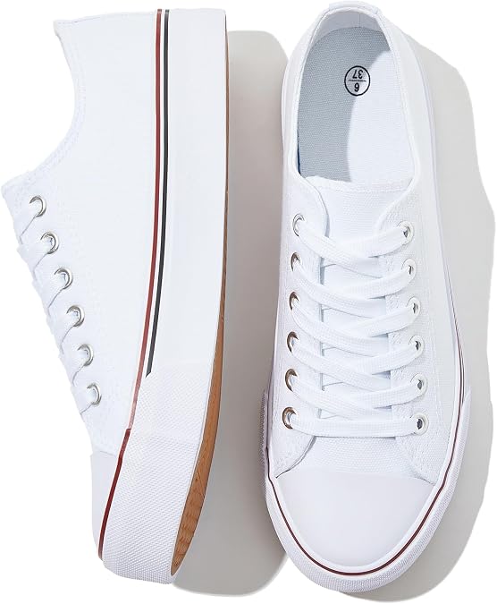 FRACORA Womens White Canvas Sneakers Black Tennis Shoes | Breathable,Soft,Lightweight,Slip Resistant,Easy Match
