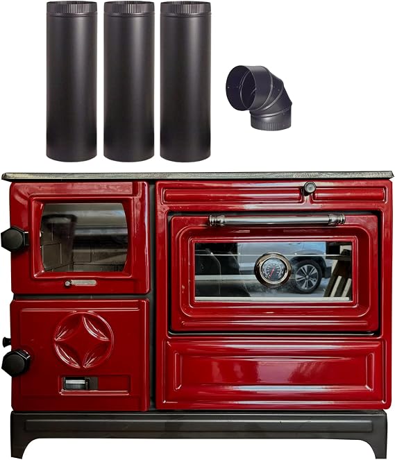 Colorful Cast Iron Wood Stove Pipe Set | 3 Straight Pipes + 1 Elbow Pipe | Durable Cast Iron Construction | Compatible with Wood Burning Stoves | Village House Cabin Stove Accessory