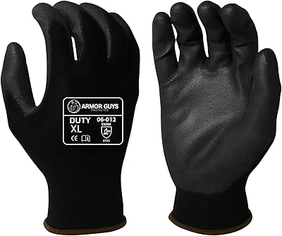 Armor Guys Multi-Purpose Work Gloves 06-012 Polyurethane Coated Palm for Firm Grip, Breathable Nylon Liner, Black, XL, 12 Pairs