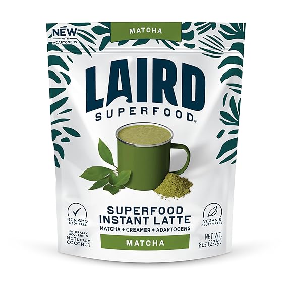 Laird Superfood Matcha Instant Latte with Adaptogens - Matcha Latte Green Tea Powder Packed with Antioxidants and Superfood Coconut Creamer - Gluten Free, Non-GMO, Vegan, 8 oz. Bag, Pack of 1