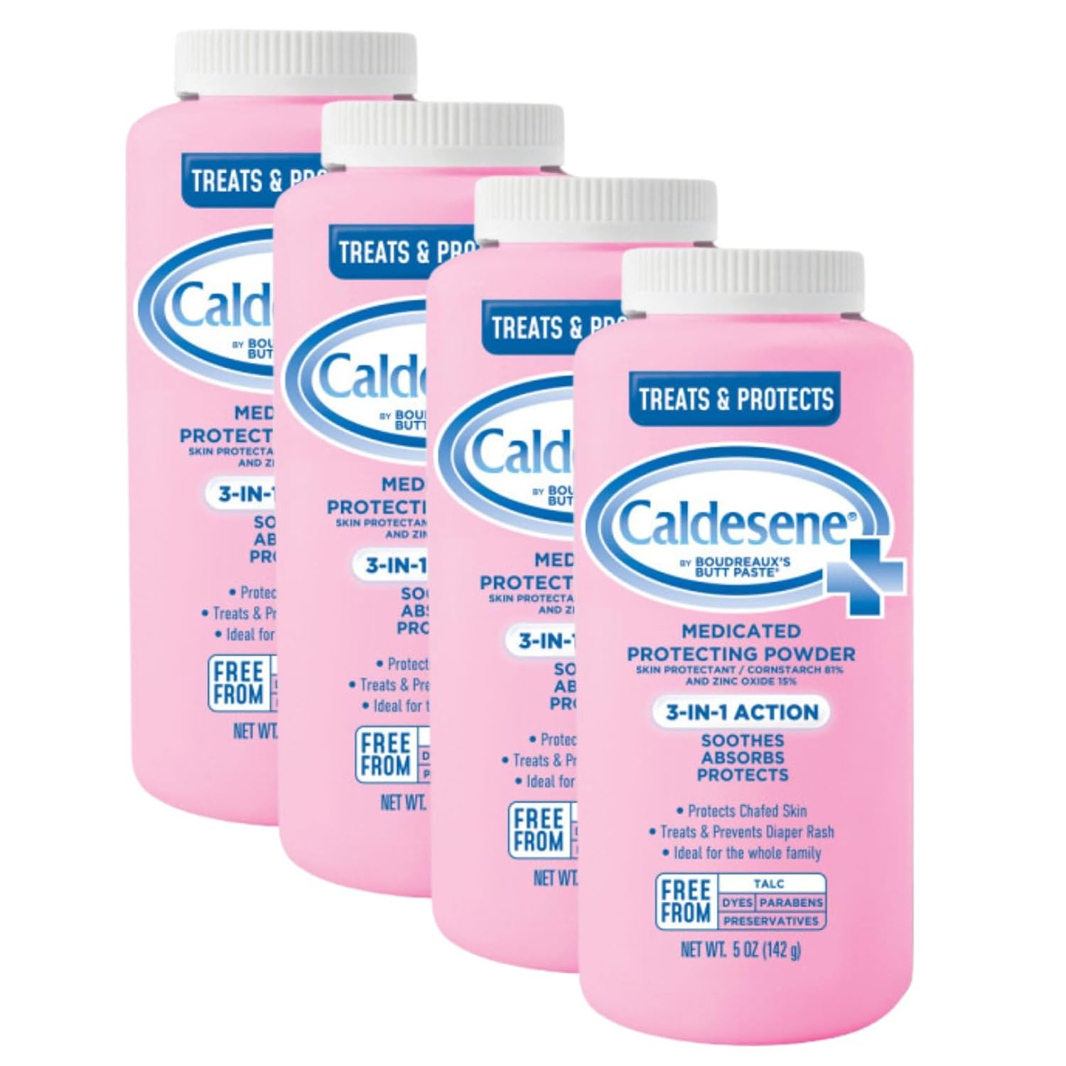 Caldesene Medicated Protecting Powder with Zinc Oxide & Cornstarch-Talc Free, 5 Ounce 4 Pack