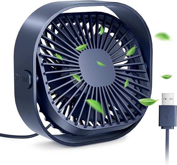 Desk Small USB Table Fan, Small Desk USB Fan, 4 Inch Desktop Fan, 3 Speeds, Quiet Operation, 360 Degree Rotation, USB Power Cooling Fan, Small Personal Table Fan for Office and Home Gift