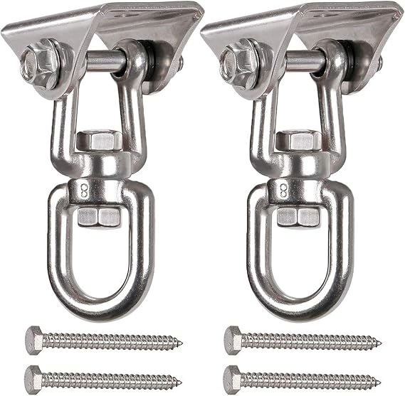 2 pieces stainless steel ceiling hooks hanging chair suspension hook punching bag holder 360° rotating swing hook 4 screws for wooden hanging swing porch yoga hammock gym up to 900 kg