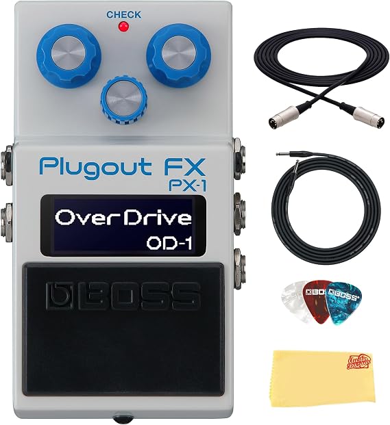 Boss PX-1 Plugout FX Pedal Bundle with Gearlux Instrument & MIDI Cable, Picks, and Austin Bazaar Polishing Cloth