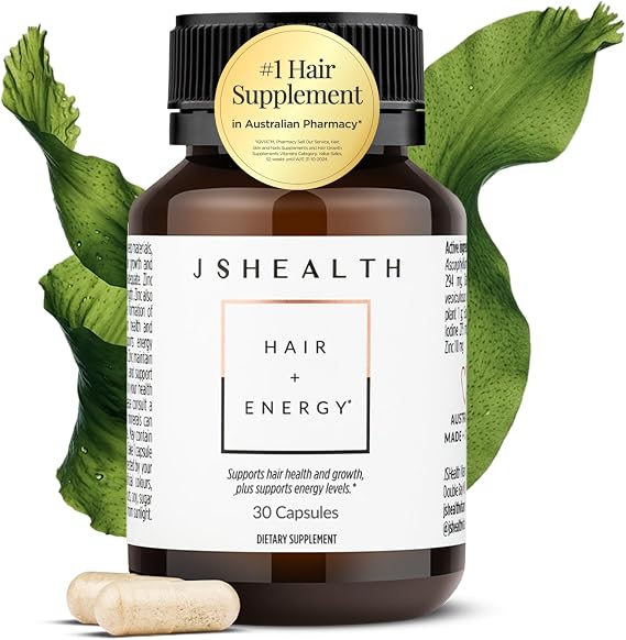 JSHealth Hair Growth Vitamins for Women. Hair + Energy with Kelp Iodine and Zinc. Supports Thickness, Strength, Energy. Nutritionist-Formulated (30 Capsules)
