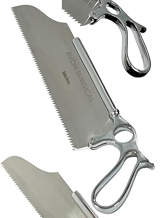Premium Satterlee Bone Saw Ring Handle Stainless Steel Cutting Edge-12" (30.5 cm), Light Metal Handle with Stainless 9" (22.9 cm) Blade