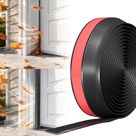 Garage Door Seal Top and Sides - 23FT TPE Garage Door Weather Stripping Kit, Flexible Side Seal for Blocking Drafts Rain Dust & Rodents, Easy Installation for DIY Homeowners, Black