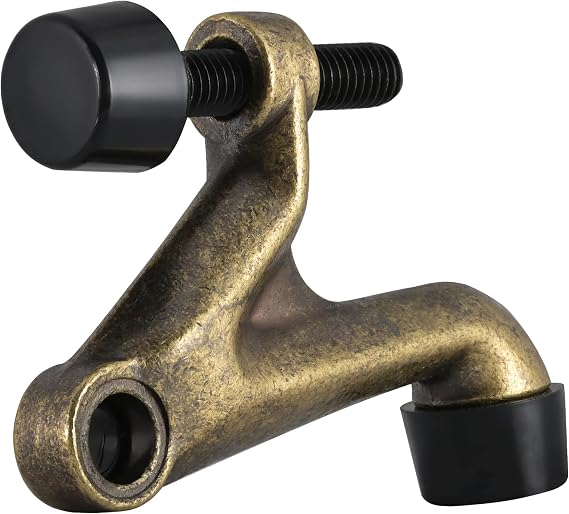 HOMOTEK 1 Pack Hinge Pin Door Stoppers, Hing Door Stops, Adjustable Deluxe Heavy Doorstops for Top of Door, Hinge Stoppers with Black Rubber Bumper Tips, Antique Brass