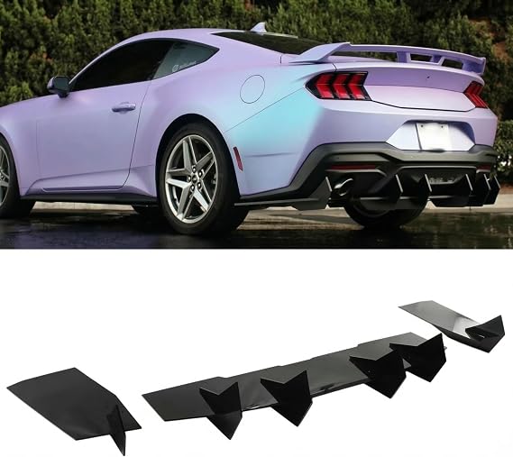 NINTE V1 Shark Fin Rear Lip Diffuser Kit for 20242025 Ford Mustang S650 Base & GT Models (ABS, Gloss Black)
