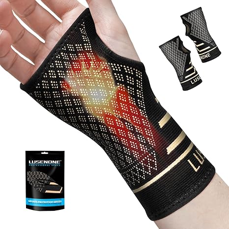 2 Pack Copper Wrist Supports for Carpal Tunnel, Wrist Brace for Women Men, Compression Wrist Support for Tendonitis, Arthritis, RSI, Sprains, Pain Relief, Sport, Gym, Left/Right Hand Brace, L