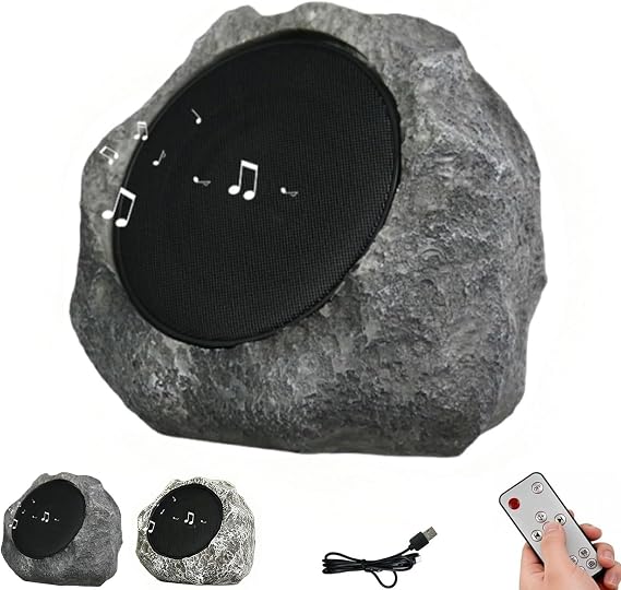 Solar Powered Rock Speakers Outdoor Waterproof, Bluetooth Wireless Stereo Speaker, Remote Intelligent Control USB Charging, Speaker System Decor for