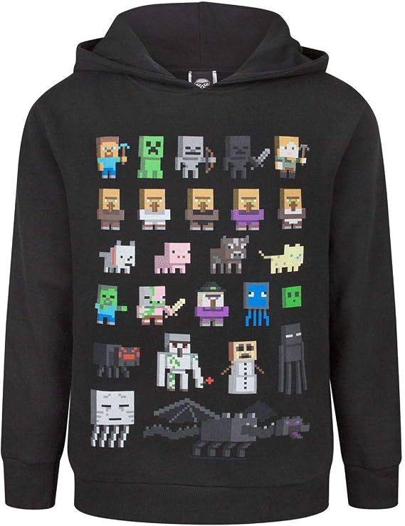 Minecraft Hoodie Boys Sprites Gamer Gifts Black Long Sleeve Jumper 5-6 Years