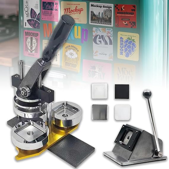 2x2inch Magnet Maker Machine Photo Magnet Machine Square Fridge Magnets Badge Maker Machine DIY Photo Magnet Press Machine+Paper Cutter+100PCS Materials