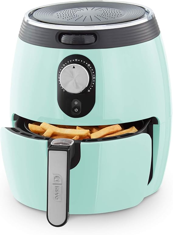 Dash Deluxe Air Fryer -Has AirCrisp Technology - Adjustable Temperature Control & Auto Shut-Off Feature - Compact Nonstick Basket - 3 Quarts - Aqua
