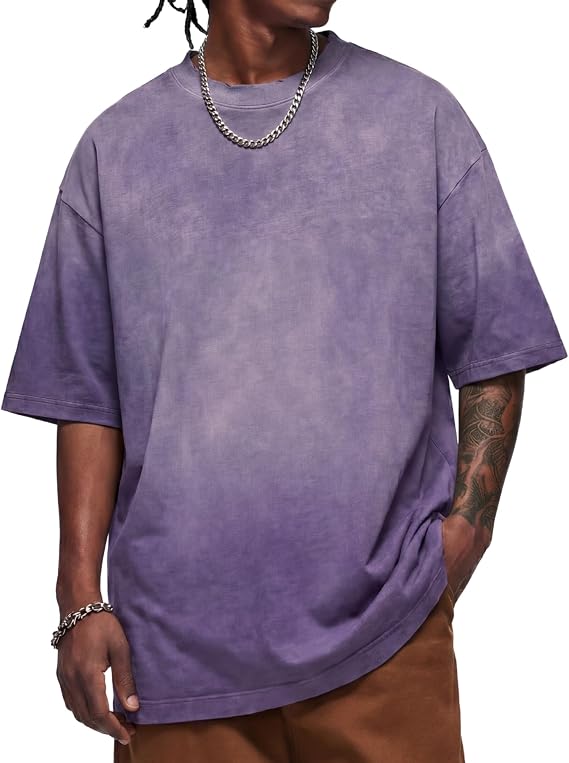 Vamtac Heavyweight T Shirts for Men Oversized Tshirts Gradient Crewneck Cotton Tops for Gym-to-Street