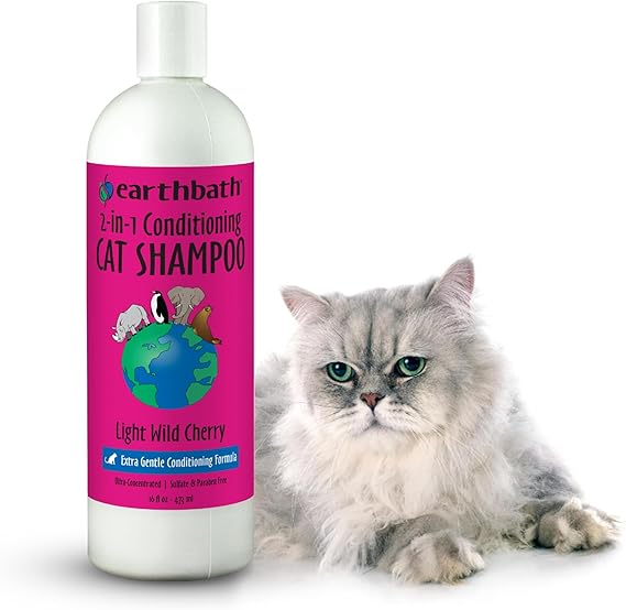 earthbath, Wild Cherry 2-in-1 Cat Conditioning Shampoo - Cruelty Free Cat Shampoo and Conditioner, Made in USA, Gentle, Safe Pet Wash for Kittens - 16 Oz (1 Pack)