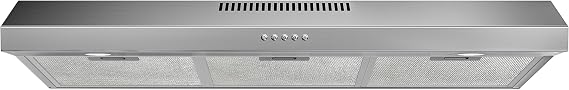FIREGAS 36 Inch Under Cabinet Range Hood, Ducted/Ductless Convertible Kitchen Vent Hood with 3-Speed Exhaust Fan, 300 CFM, LED Lights, Stainless Steel Stove Hood for Kitchen