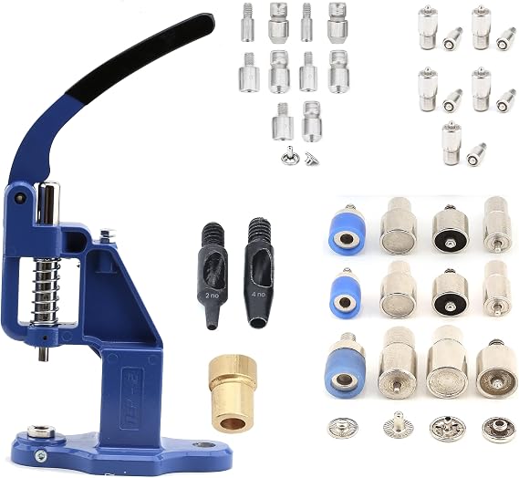 Snap Button Fastener, Rivet, Eyelet, Grommet Hand Press Machine with Setting Dies All in One Set