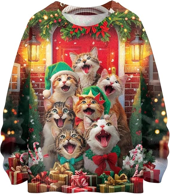 XIAXOGOOL Ugly Christmas Sweaters for Women 2025 Plus Size Funny Cute Holiday Shirts Long Sleeve Crewneck Knit Sweatshirt