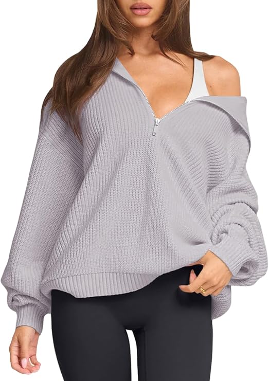 LASLULU Womens Half Zip Pullover Sweaters Oversized Long Sleeve Fall Winter Cozy Sweaters 2025 Trendy Clothes Outfits