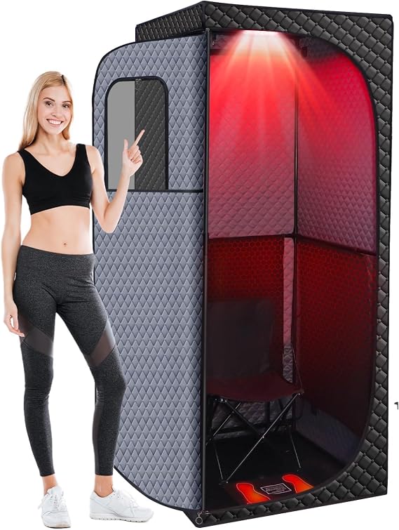 Dry Infrared Sauna, Saunas Box with Red Light Therapy for Relaxation, Detox and Muscle Relief, 9 Levels Home Saunas with Carbon Crystal Heating, Portable Sauna for Home, Bedroom, Living Room