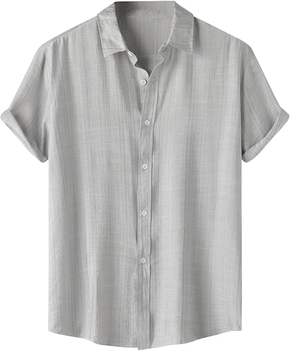 Shirts for Men 2024 Trendy Short Sleeve Button Down Tshirt Causal Loose Solid Collar Dress Shirts Business Tops